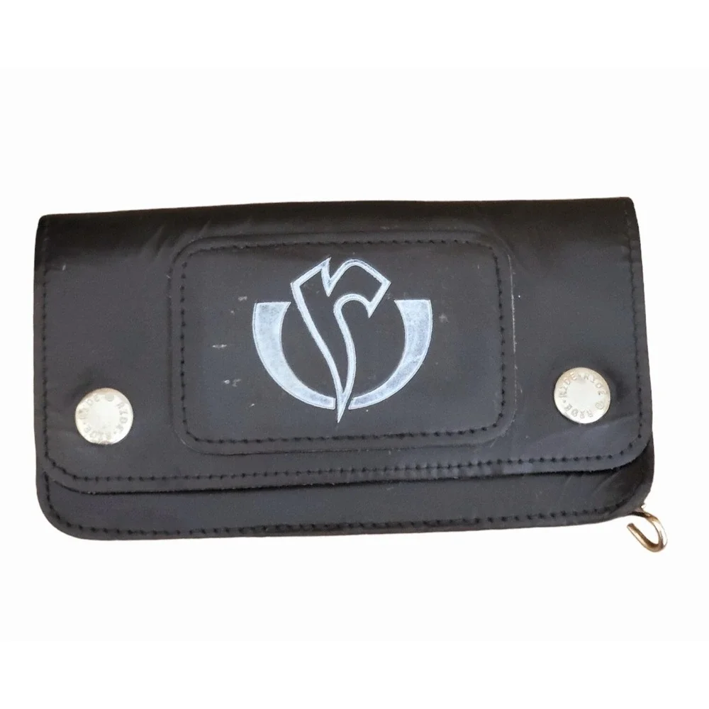 Vintage Ride Motorcycle Black Leather Thin‎ Wallet Billfold Trucker Biker